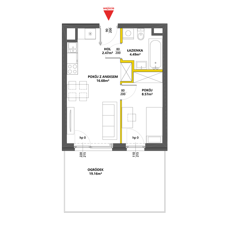 2 pokoje · 32,2 m² · Piętro 0 · Lokal 117