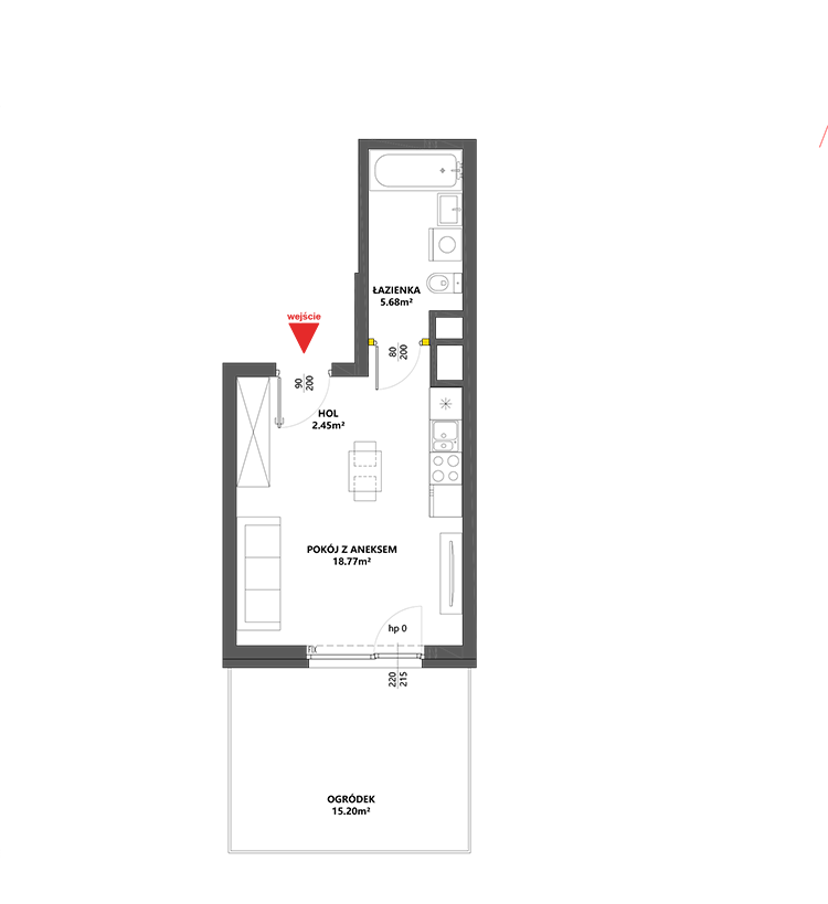 1 pokój · 26,9 m² · Piętro 0 · Lokal 88