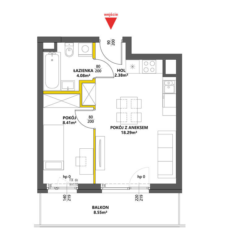 2 pokoje · 33,2 m² · Piętro 4 · Lokal 104