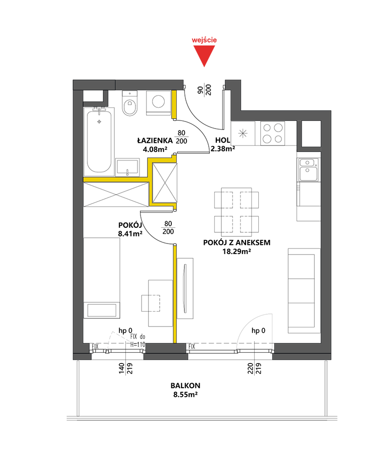 2 pokoje · 33,2 m² · Piętro 3 · Lokal 100