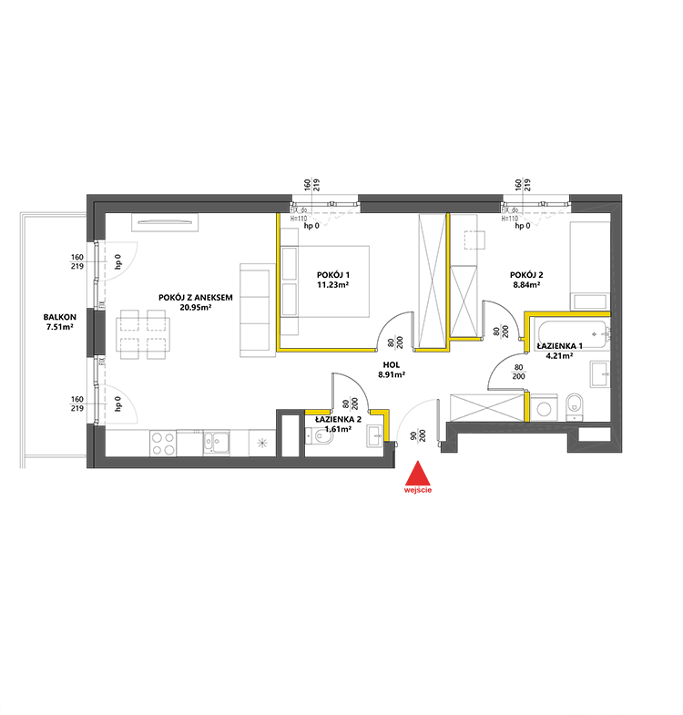 3 pokoje · 55,8 m² · Piętro 1 · Lokal 27