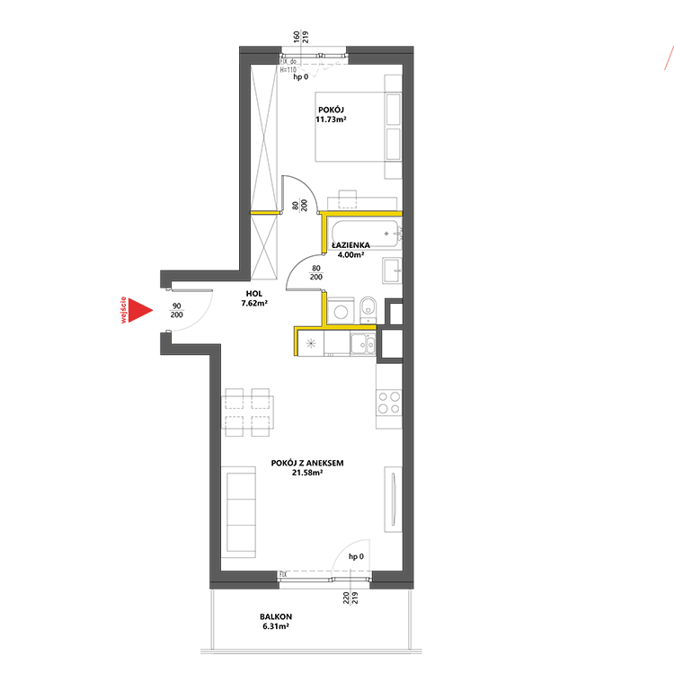 2 pokoje · 44,9 m² · Piętro 1 · Lokal 65