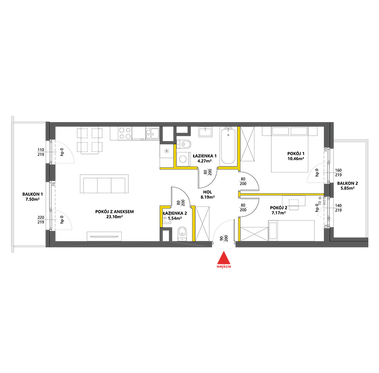 3 pokoje · 54,7 m² · Piętro 1 · Lokal 68