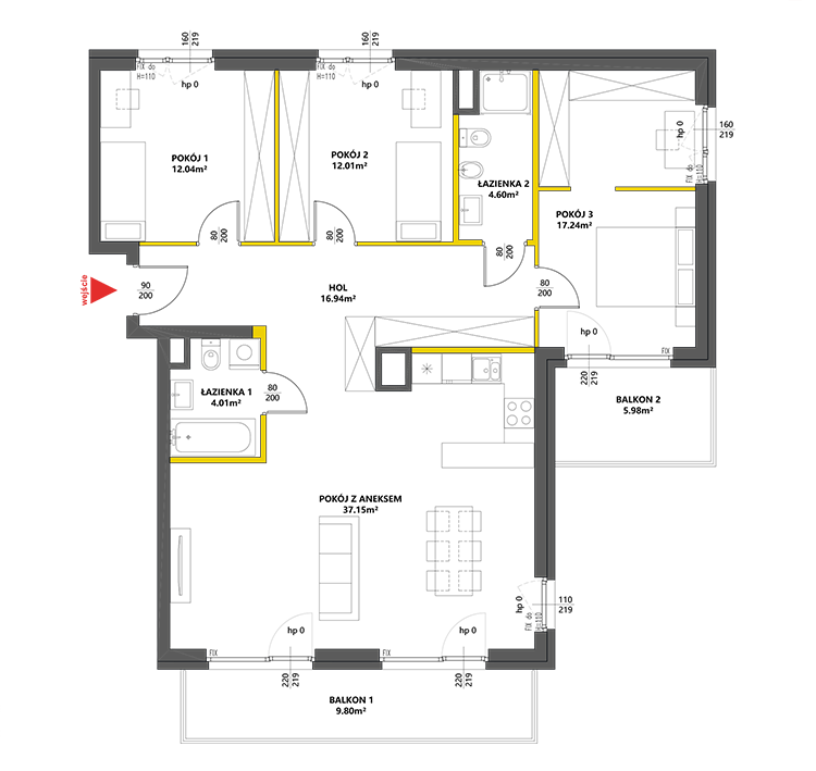 4 pokoje · 104 m² · Piętro 1 · Lokal 90
