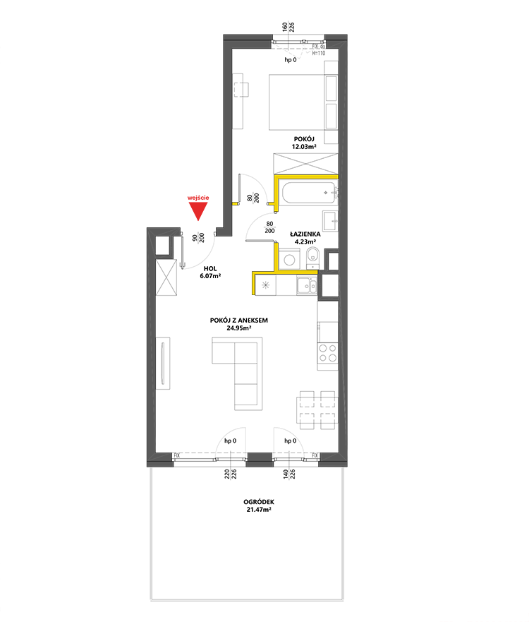 2 pokoje · 47,2 m² · Piętro 0 · Lokal 107