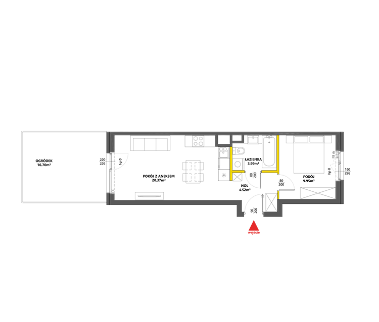 2 pokoje · 38,7 m² · Piętro 0 · Lokal 62