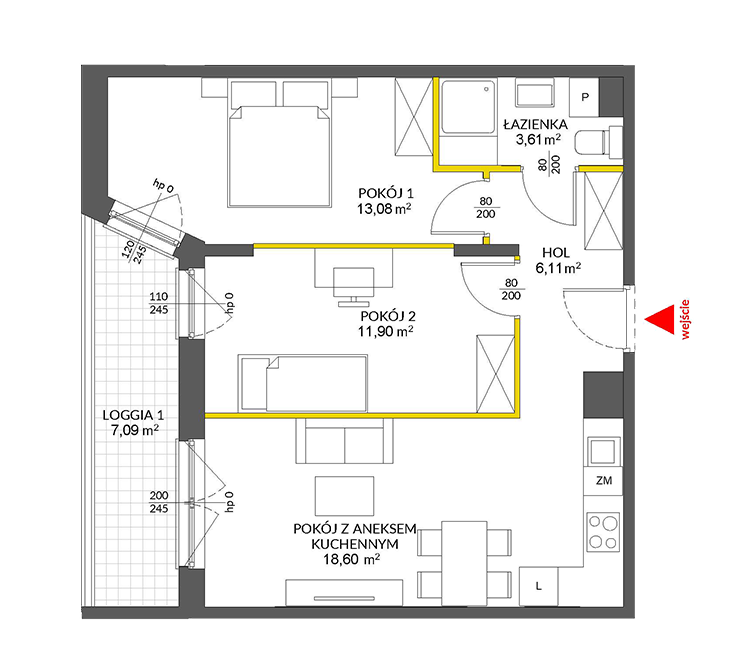 3 rooms · 54,7 m² · Floor 1 · Unit 11