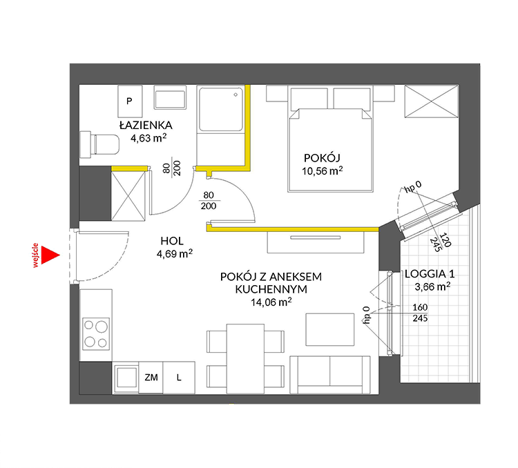 2 rooms · 34,7 m² · Floor 2 · Unit 20