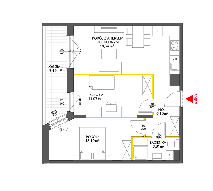3 rooms · 54,9 m² · Floor 2 · Unit 24