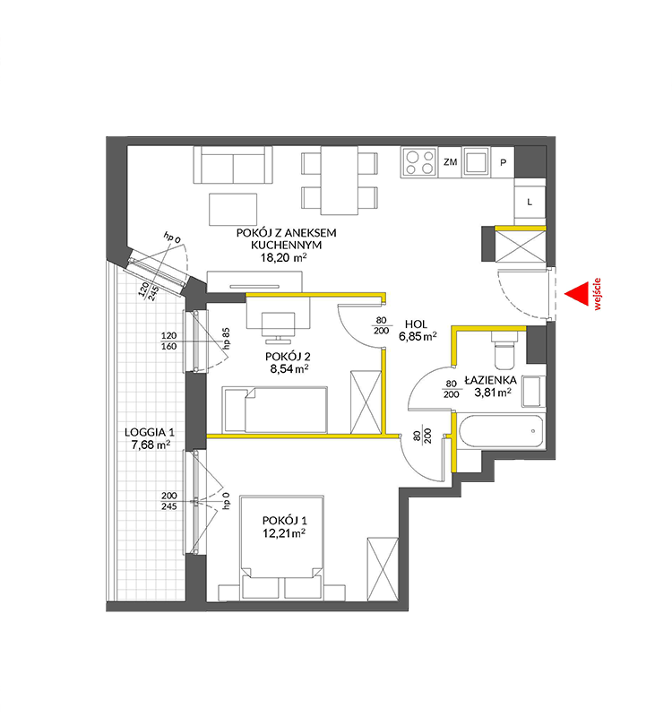 3 rooms · 50,9 m² · Floor 2 · Unit 25