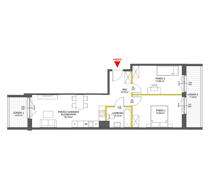 3 rooms · 57,2 m² · Floor 2 · Unit 136