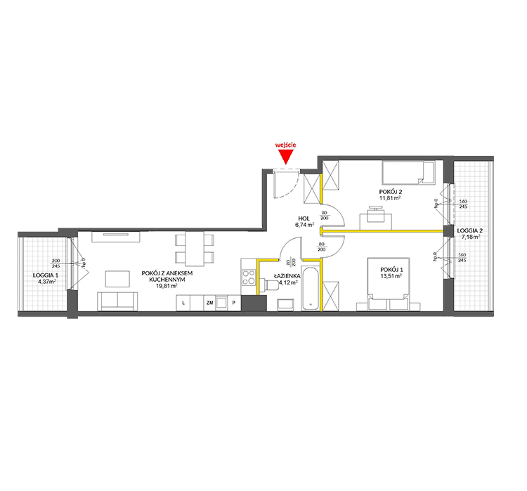 3 rooms · 57,2 m² · Floor 3 · Unit 140