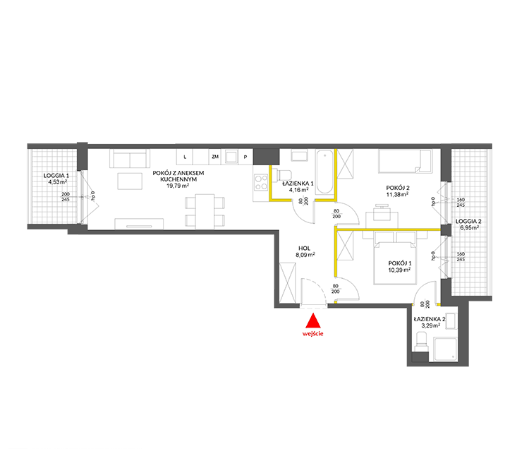 3 rooms · 58,5 m² · Floor 1 · Unit 78