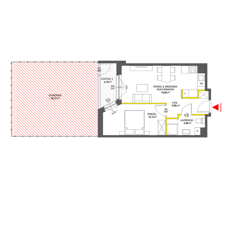 2 rooms · 40,8 m² · Floor 0 · Unit 212