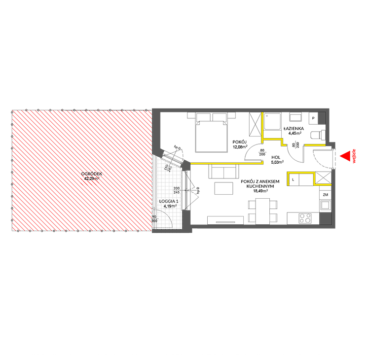 2 rooms · 41,3 m² · Floor 0 · Unit 213