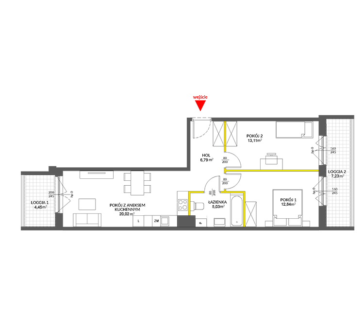 3 rooms · 59,1 m² · Floor 2 · Unit 222