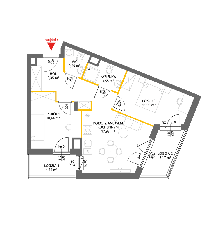 3 кімнат · 54,6 m² · Поверх 2 · Квартира 10