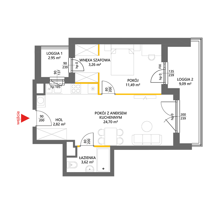 2 кімнат · 45,9 m² · Поверх 3 · Квартира 14