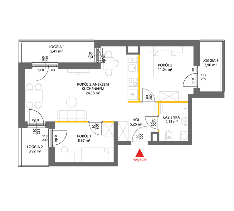 3 кімнат · 53,7 m² · Поверх 2 · Квартира 31