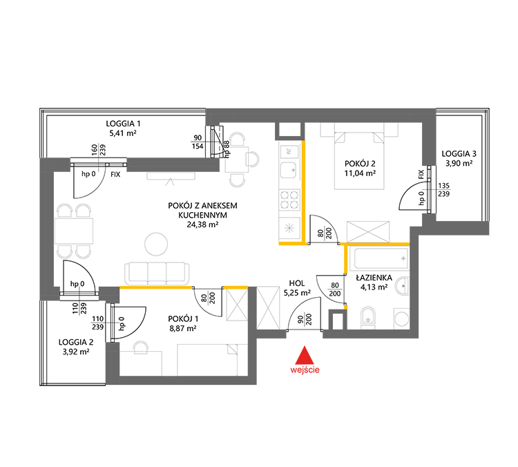 3 кімнат · 53,7 m² · Поверх 3 · Квартира 36