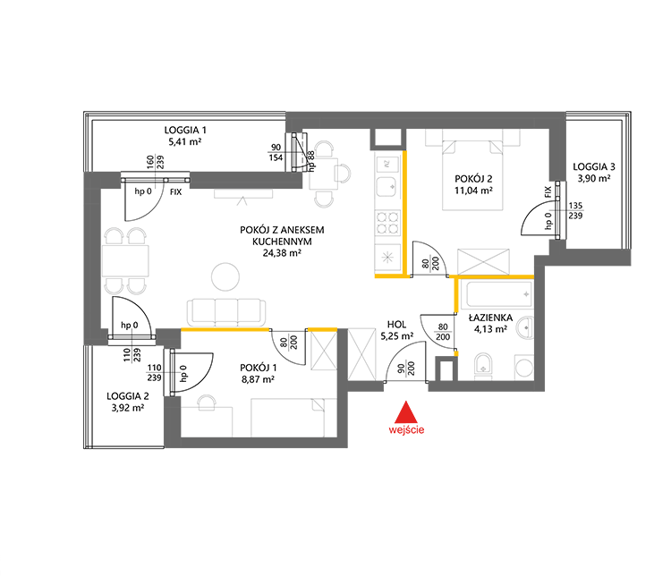 3 кімнат · 53,7 m² · Поверх 4 · Квартира 41