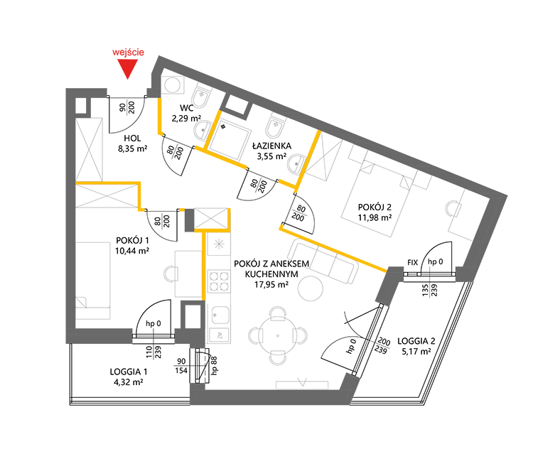 3 кімнат · 54,6 m² · Поверх 1 · Квартира 5