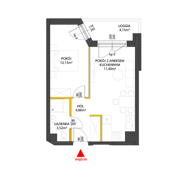 2 rooms · 37,9 m² · Floor 7 · Unit 100