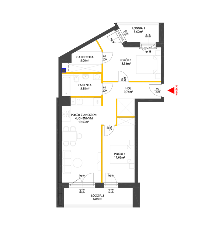 3 rooms · 64,5 m² · Floor 2 · Unit 117