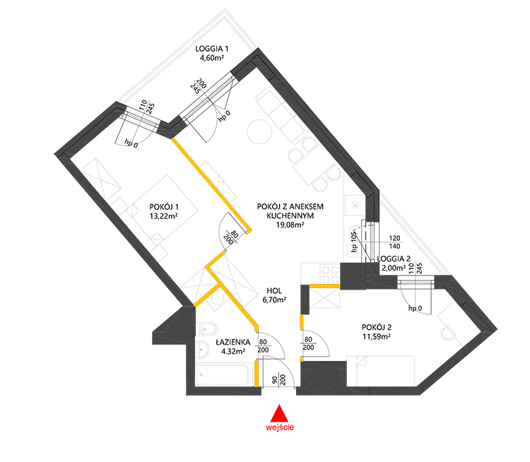 3 rooms · 54,9 m² · Floor 5 · Unit 129