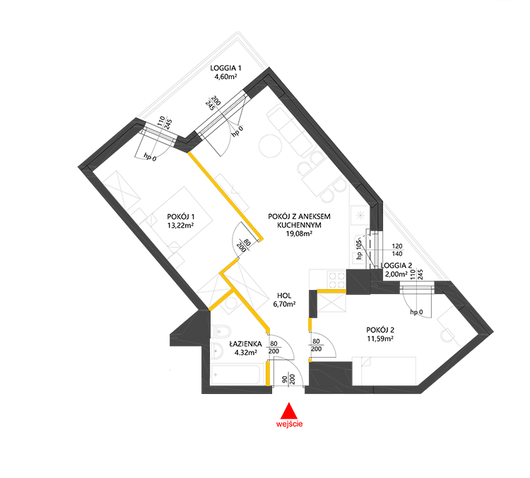 3 rooms · 54,9 m² · Floor 6 · Unit 135