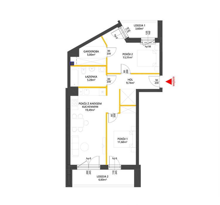 3 rooms · 64,5 m² · Floor 6 · Unit 140