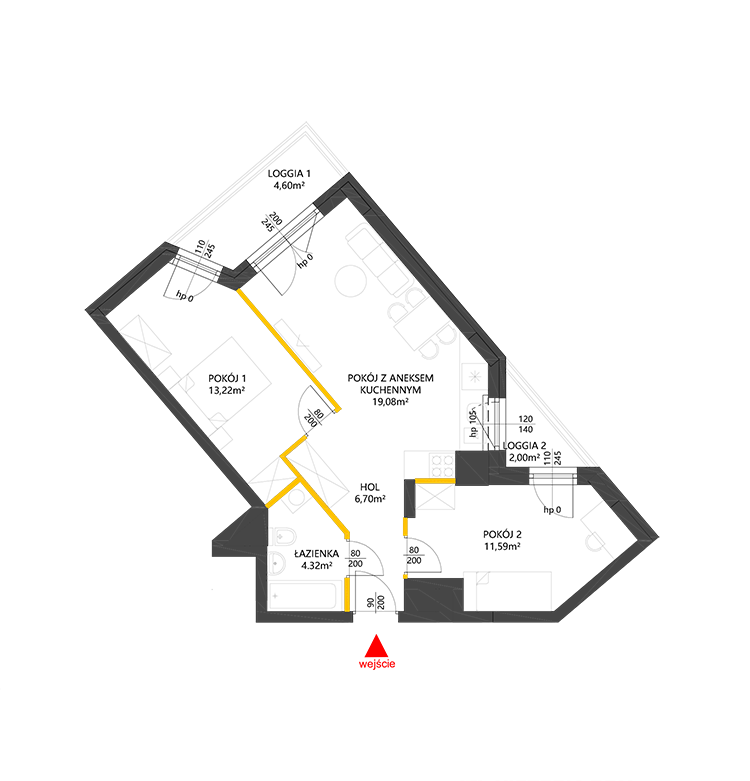 3 rooms · 54,9 m² · Floor 7 · Unit 141