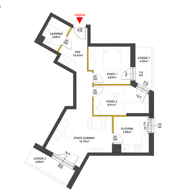 3 rooms · 58,5 m² · Floor 2 · Unit 37