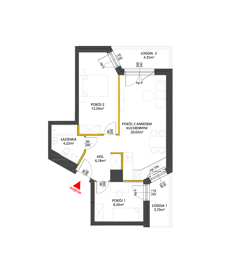 3 rooms · 52,7 m² · Floor 5 · Unit 75