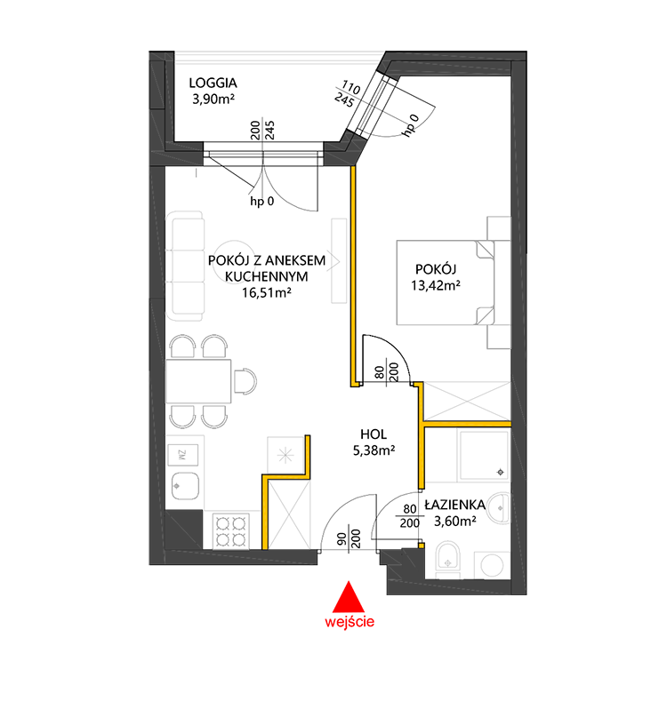 2 rooms · 38,9 m² · Floor 6 · Unit 86