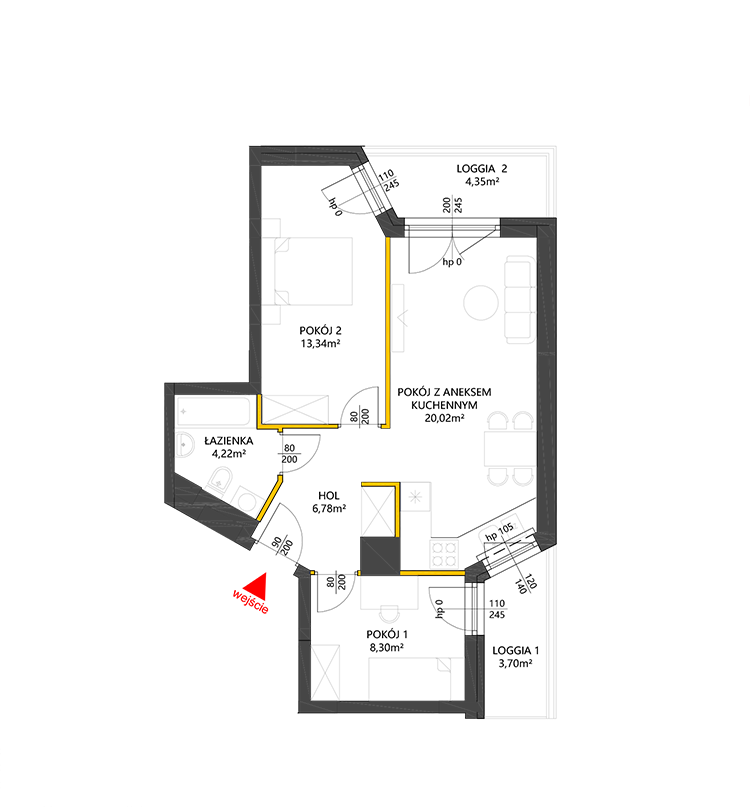 3 rooms · 52,7 m² · Floor 6 · Unit 88