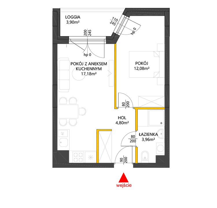 2 rooms · 38 m² · Floor 7 · Unit 97