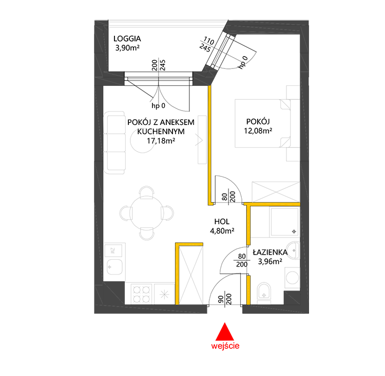 2 rooms · 38 m² · Floor 7 · Unit 98