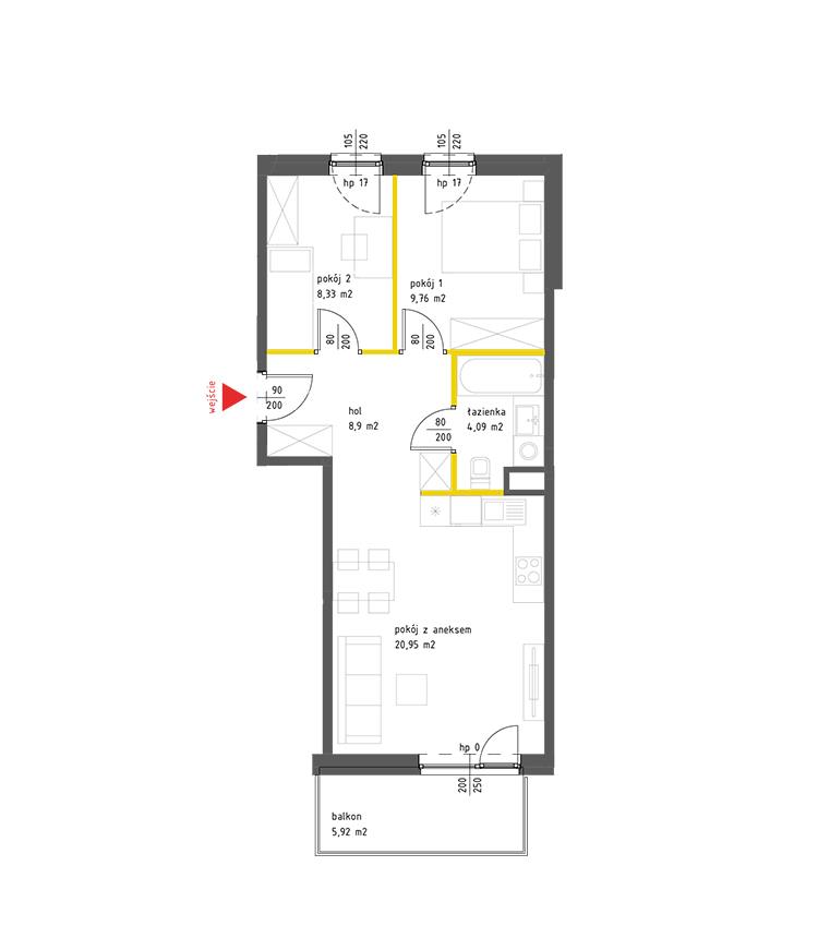3 rooms · 52,3 m² · Floor 1 · Unit 62