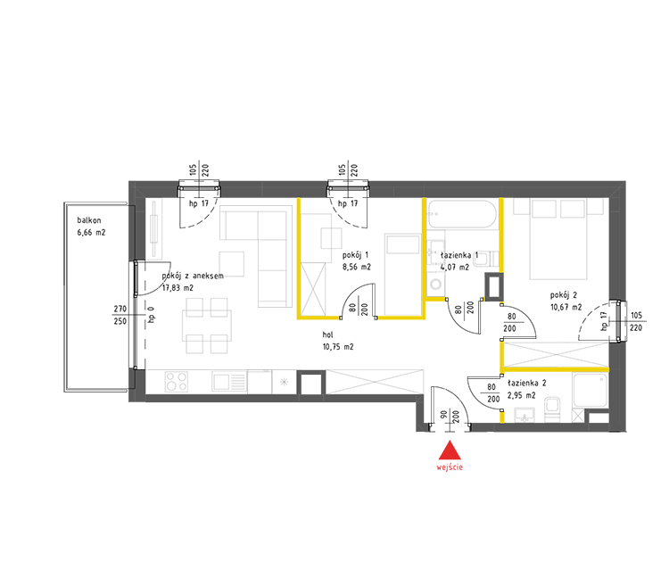 3 rooms · 55,4 m² · Floor 1 · Unit 66