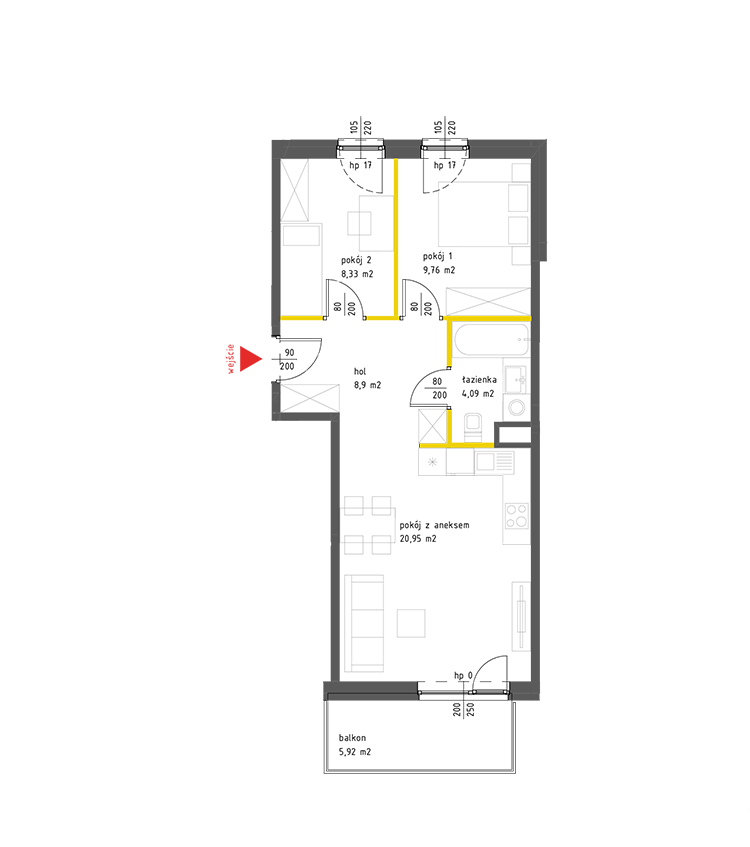 3 rooms · 52,4 m² · Floor 3 · Unit 72