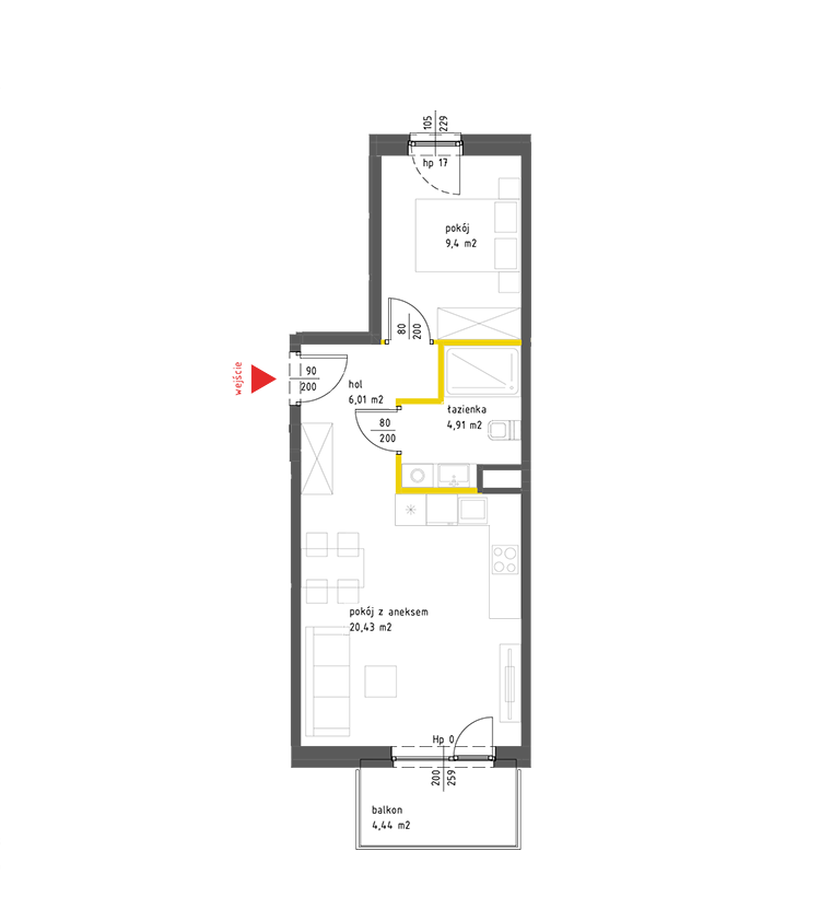 2 rooms · 40,8 m² · Floor 2 · Unit 27