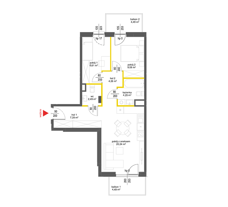 3 rooms · 56,3 m² · Floor 3 · Unit 40