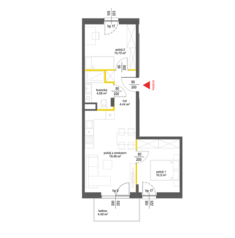 3 rooms · 49,3 m² · Floor 3 · Unit 52