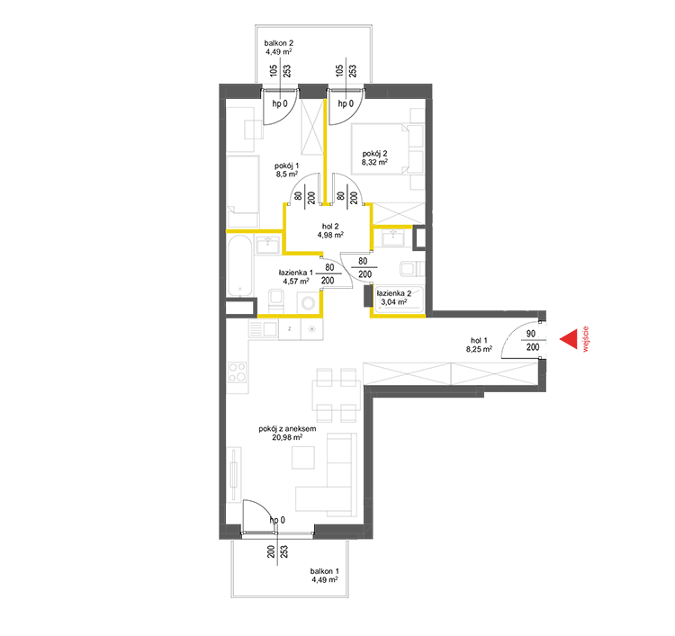 3 rooms · 58,6 m² · Floor 2 · Unit 70