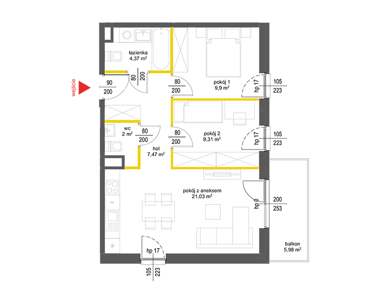 3 rooms · 54,1 m² · Floor 3 · Unit 86