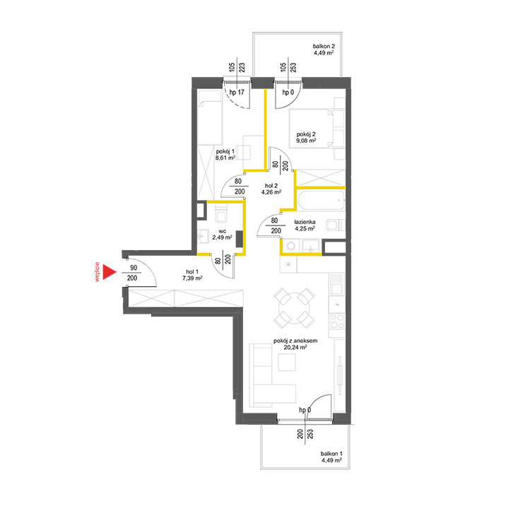 3 rooms · 56,3 m² · Floor 1 · Unit 20