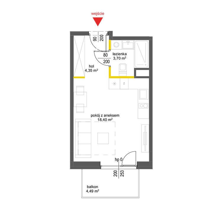 1 pokój · 26,5 m² · Piętro 1 · Lokal 44