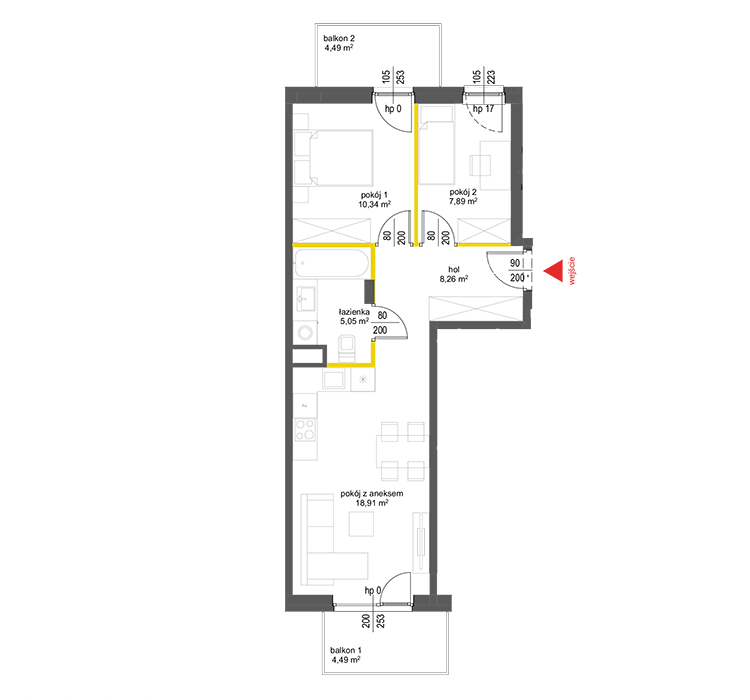 3 pokoje · 50,5 m² · Piętro 2 · Lokal 54