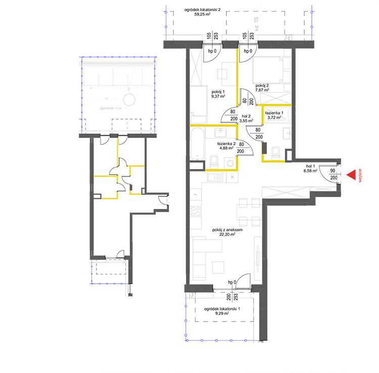 3 pokoje · 58,2 m² · Piętro 0 · Lokal 61